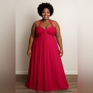 Chic Fuchsia Halter Prom Dress